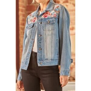 Savanna Jane Multicolor Boho Embroidered Denim Jacket, L